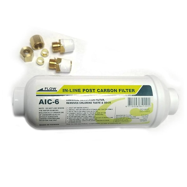 Thrifco Plumbing 6 Inch IN-Line Post Carbon Filter Cartridge with Compressor Fitting 4601826 - main